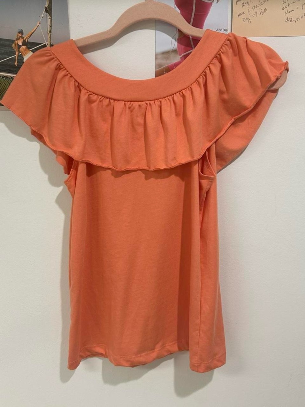 Women’s Orange Ruffle Off-Shoulder Top - Picture 2 of 3